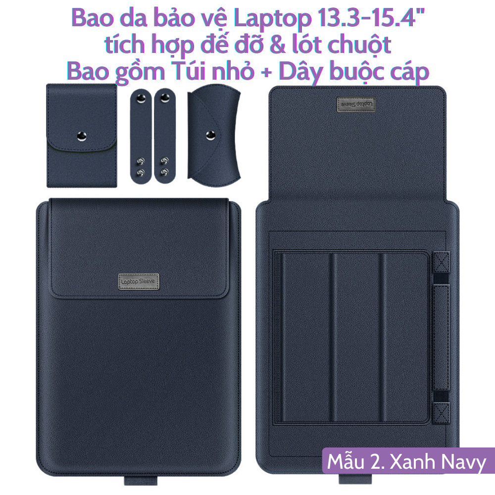 Sẵn VN - W&Q Bao Da Bao Laptop Macbook 13 13.3 14 15 15.6 inch Sang Trọng Cao Cấp Nhiều Tính Năng Tích Hợp Giá Đỡ và Lót Chuột