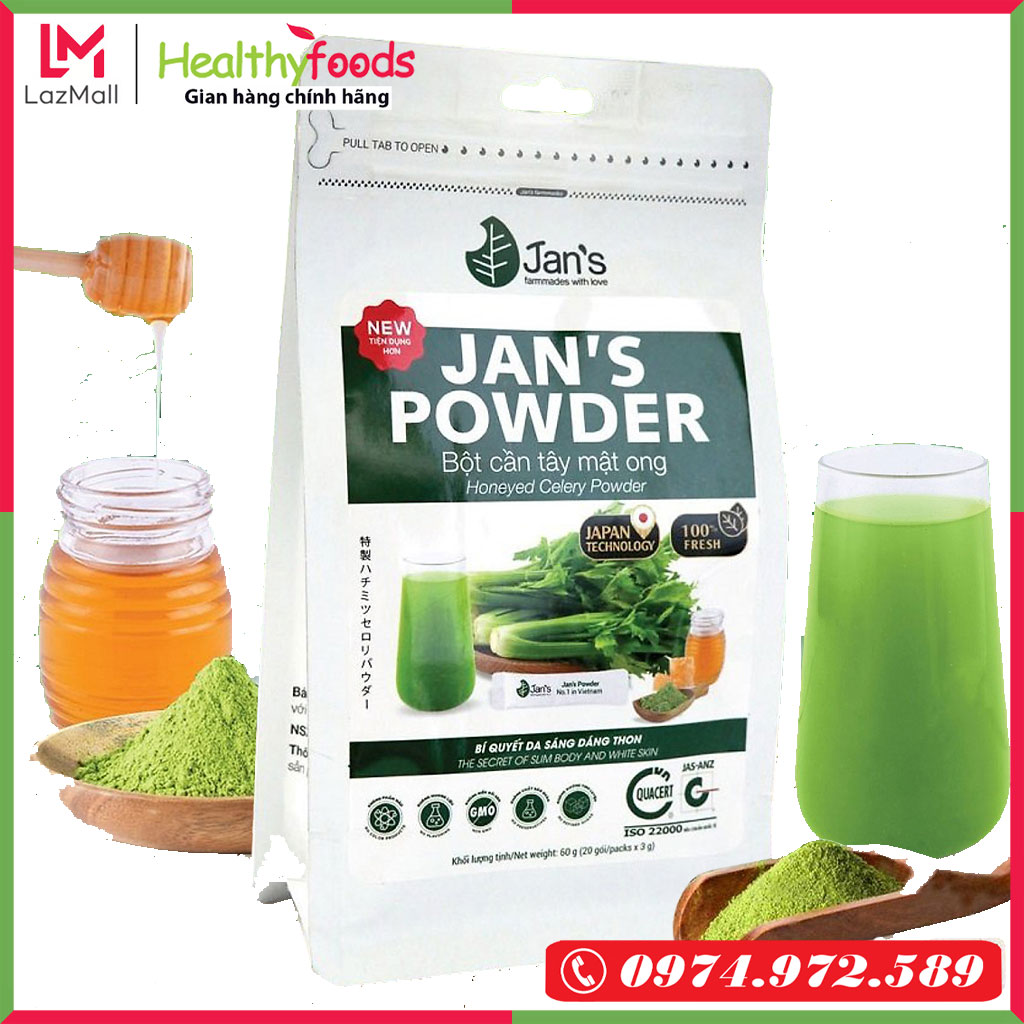 Bột cần tây mật ong sấy lạnh jan’s túi 60g chia 20 gói nhỏ tiện dụng, công nghệ nhật bản, cải thiện sức khỏe, giữ dáng đẹp da - healthyfoods store