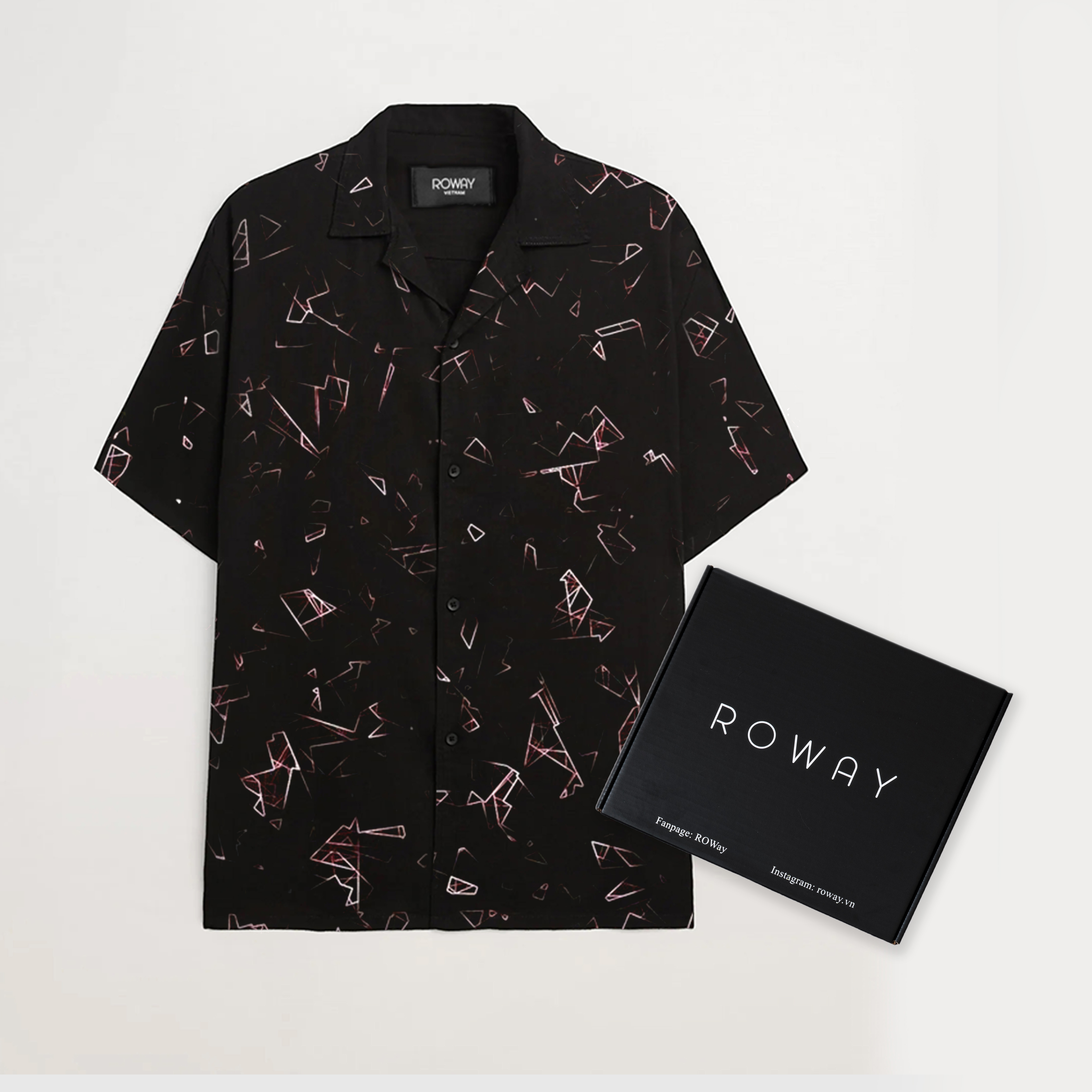 Áo sơ mi nam ROWAY vải lụa thoáng mát, không nhăn, form regular, Sơ mi họa tiết tia sét