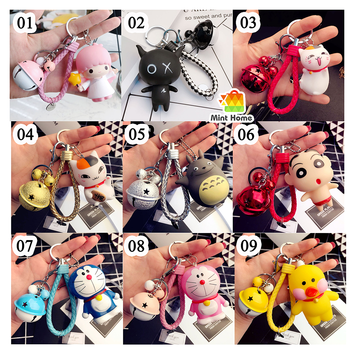 Móc khóa cute mèo may mắn, gấu trúc, anime, vịt, giày, cặp đôi, silicon gắn xe máy, balo dễ thương