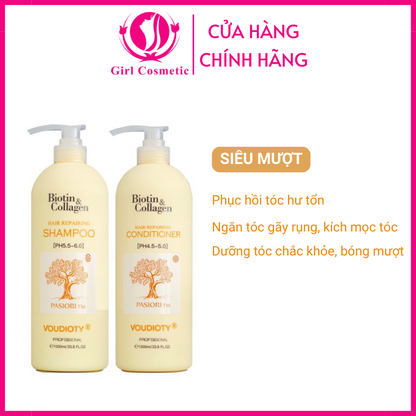 Cặp Dầu Gội Xả Biotin Collagen vàng phục hồi tóc hư tổn, giúp tóc chắc khỏe siêu mượt 500ml
