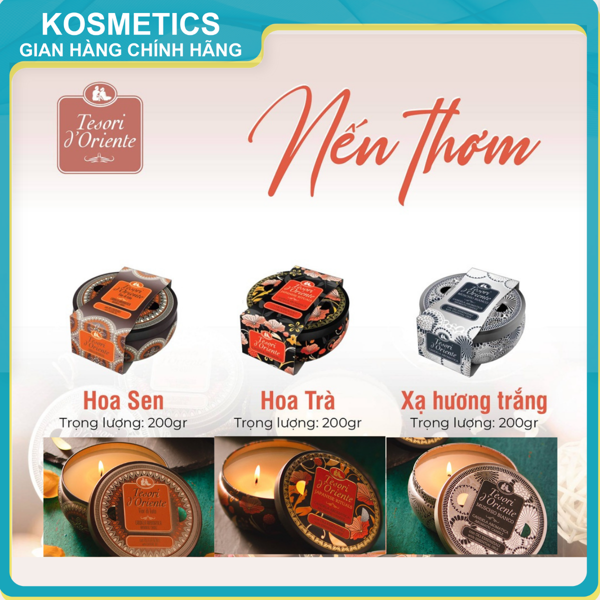 Nến thơm hương nước hoa ý tesori d'oriente 200g