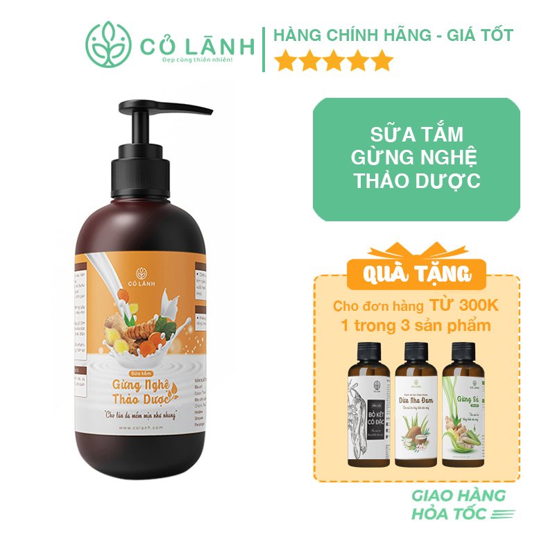 Sữa tắm thảo dược gừng nghệ Cỏ Lành 500ml - Tinh chất 100% từ thảo dược