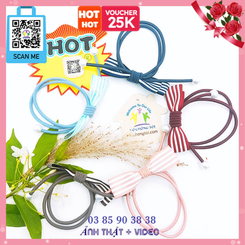 Dây buộc tóc nữ, đồ cột tóc cho bé gái, dây chun phụ kiện nữ Hàn Quốc, dây thun sọc trắng - thương hiệu Vợ Chồng Tôi