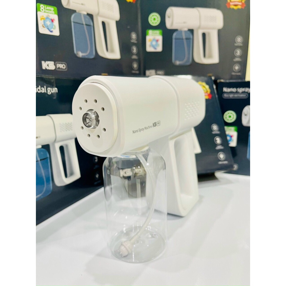 Máy Phun Khử Khuẩn Cầm Tay K5 Pro,Sung xịt khử khuẩn Nano K5 - Máy phun sương cầm tay cao cấp có 8 Led Nano Ánh Sáng Xanh Bình Xịt Sương Cầm Tay Điều Chỉnh Được Máy Tạo Sương Điện Không Dây G-un, TIÊU DIỆT COVID.