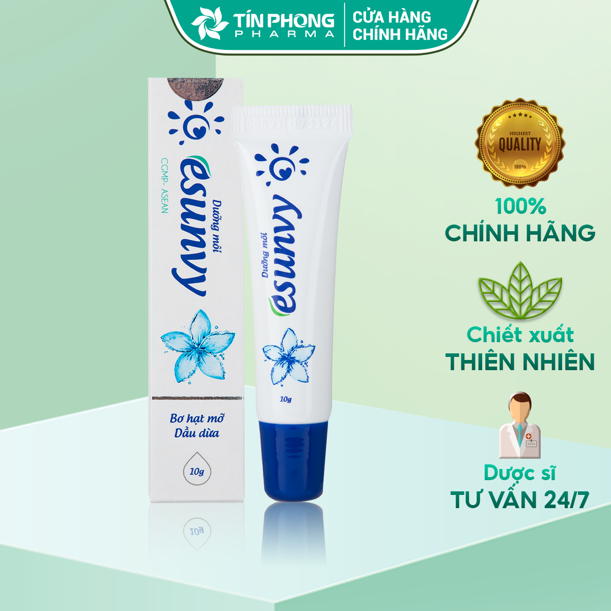 Dưỡng môi esunvy bảo vệ môi không bị khô ráp, nứt nẻ, luôn căng mọng, mềm mại tự nhiên tuýp 10g tmp004