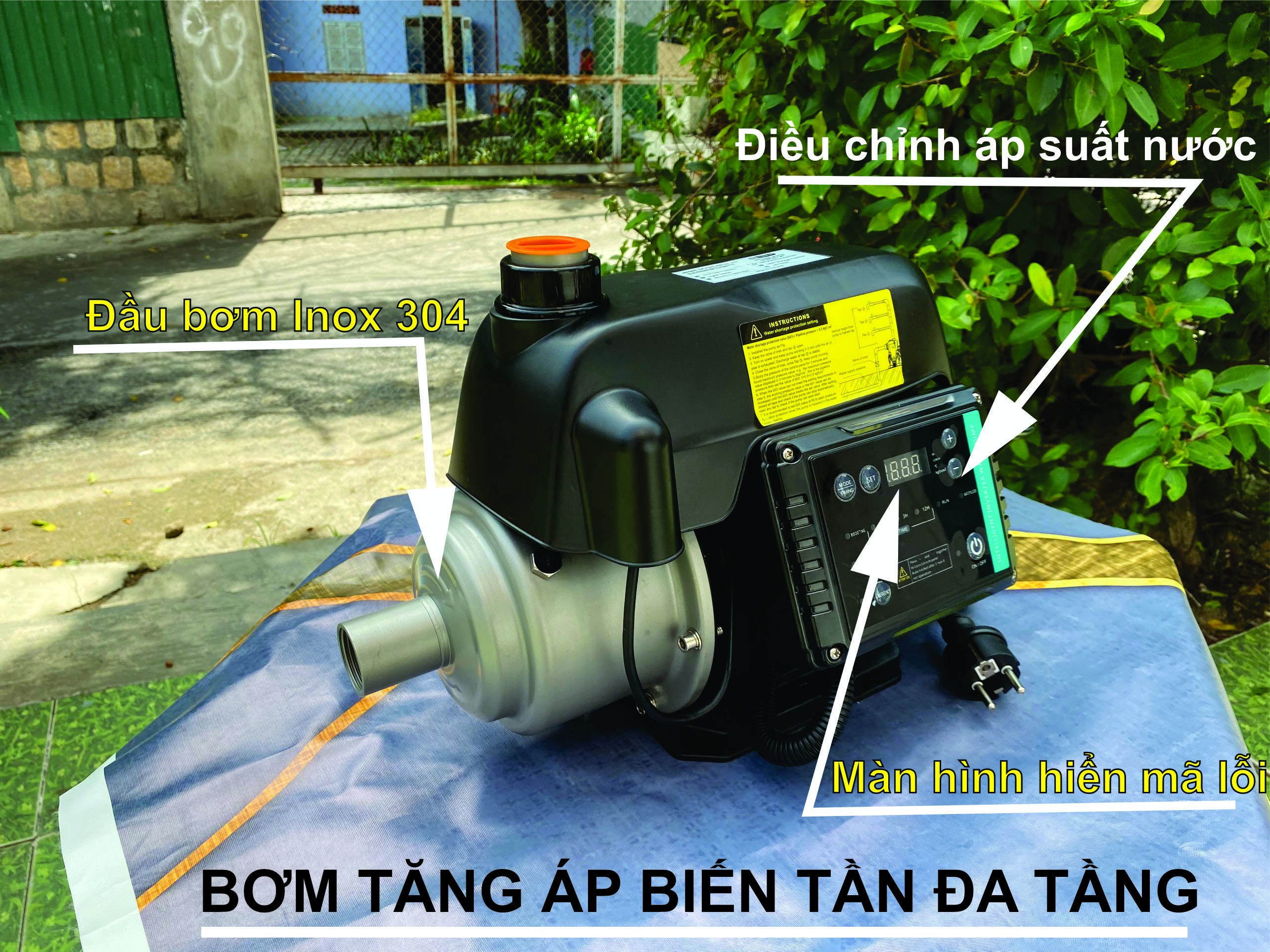 Bơm nước tăng áp inverter biến tần 370w, siêu êm đa cánh tầng inox 304 eminent thái lan