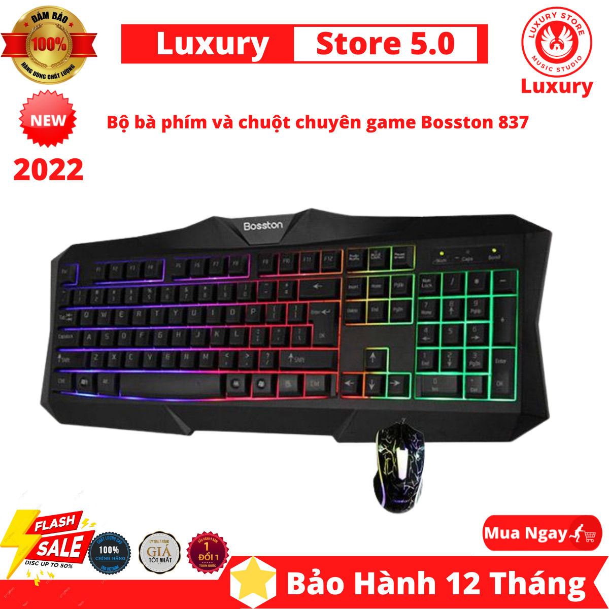 Bàn phím chơi game - bosston 837 chuyên game có led phím- chuột,bộ bà phím và chuột chuyên game bosston 837 led nền cực ngầu - phím bấm cực êm, bảo hành 12th lỗi 1 đổi 1
