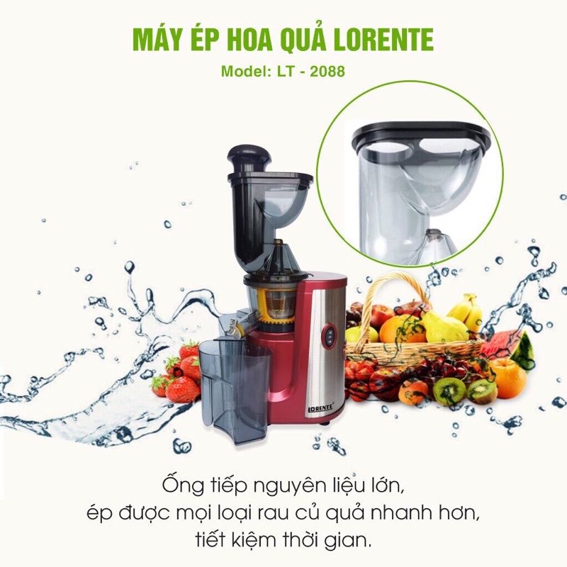 Máy ép chậm , máy ép hoa quả chuyên dụng lorente lt2088-ép rau củ và hoa quả một cách chậm rãi, đảm bảo nước khi được ép xong vẫn thơm ngon và bổ dưỡng