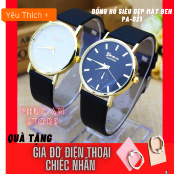 Combo 2 Đồng hồ nam dây da thời trang siêu đẹp mới HT-DC (Đen-trắng) + Free giá đỡ điện thoại chiếc nhẫn