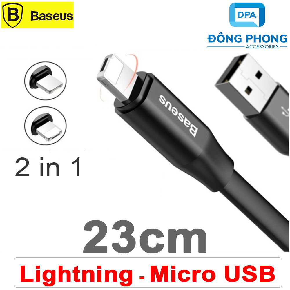 Cáp ngắn đa năng baseus 2 in 1 micro usb và lightning chính hãng