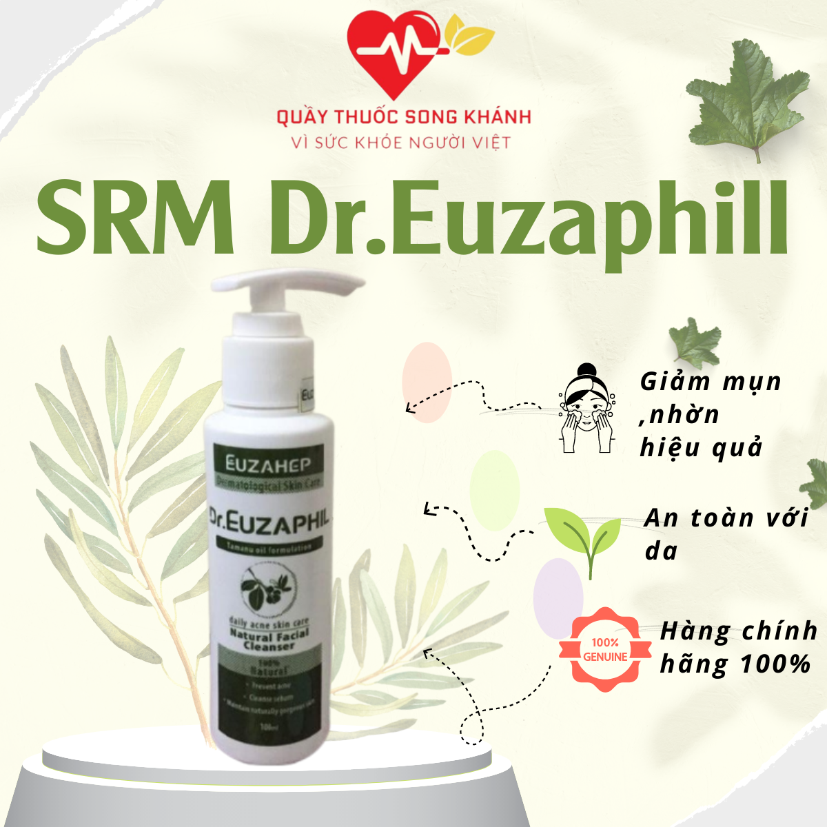 Sữa Rửa Mặt Dr. Euzaphil Cho Da Dầu Nhờn, Ngăn Ngừa Mụn, giúp giảm bã nhờn trên da, hồi phục tổn thương trên da, an toàn khi sử dụng lâu dài - Song Khánh Pharmacy - 100ml