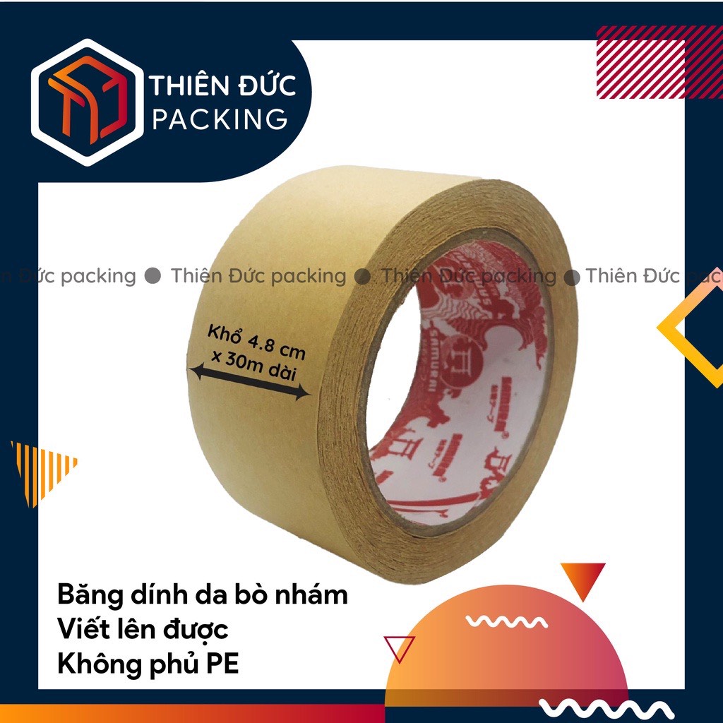 Băng dính giấy kraft màu nâu khổ 4.8cm x 30m, lõi siêu mỏng, keo siêu chắc, hàng đủ cân