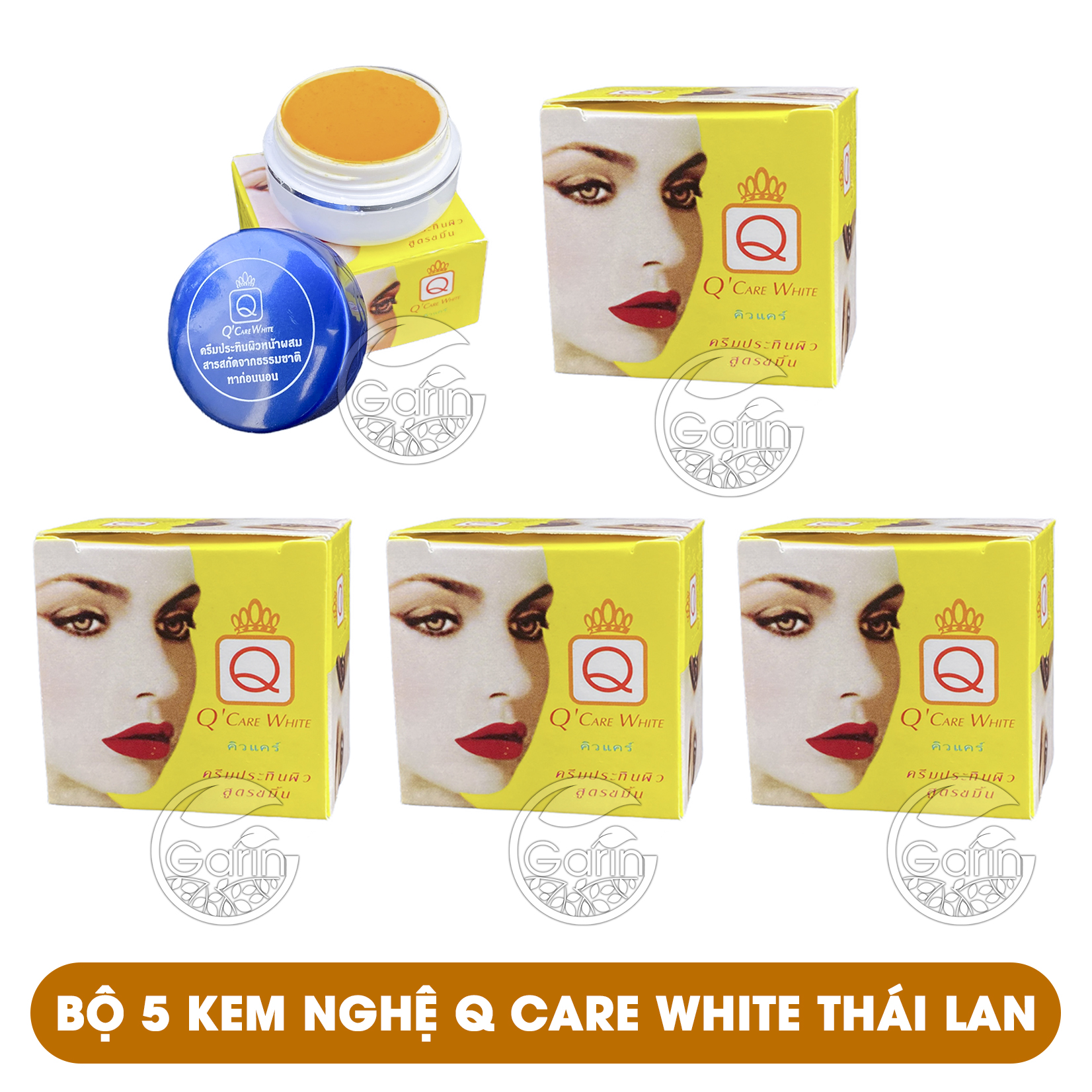 Bộ 5 hộp kem nghệ q care white Thái Lan (5g x 5) giúp hết mụn mờ nám tàn nhang cho làn da trắng hồng và căng mịn Mỹ Phẩm Sỉ Emer