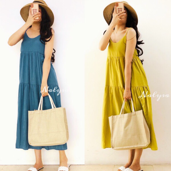 Váy maxi 2 dây NALYSA hở lưng đầm maxi đi biển nhiều màu