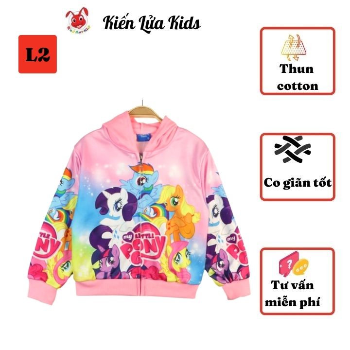 Áo khoác bé gái hình Pony từ 9-43kg - Thun cotton da cá in 3D cực chất- Kiến Lửa