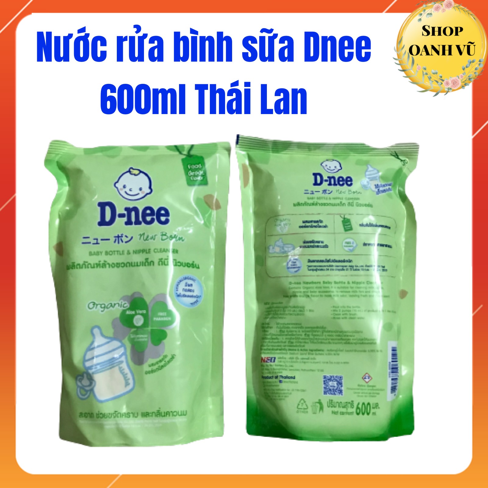 [GIÁ SỐC] NƯỚC RỬA BÌNH SỮA DNEE organic 600ml - An toàn cho bé - OANH VŨ