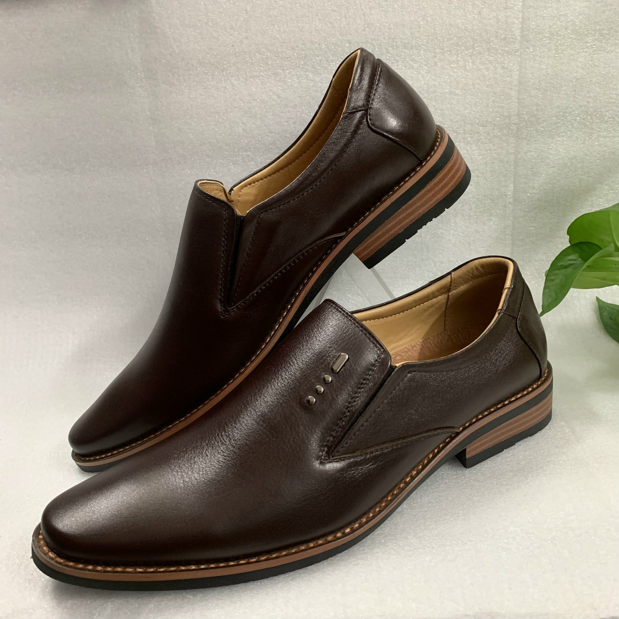 Giày tây nam da bò xịn màu nâu da bò đế cao su cao cấp