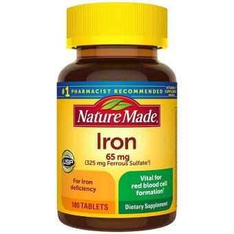 Thực phẩm chức năng Viên uống bổ sung sắt Iron 65mg Nature Made 180 viên của Mỹ