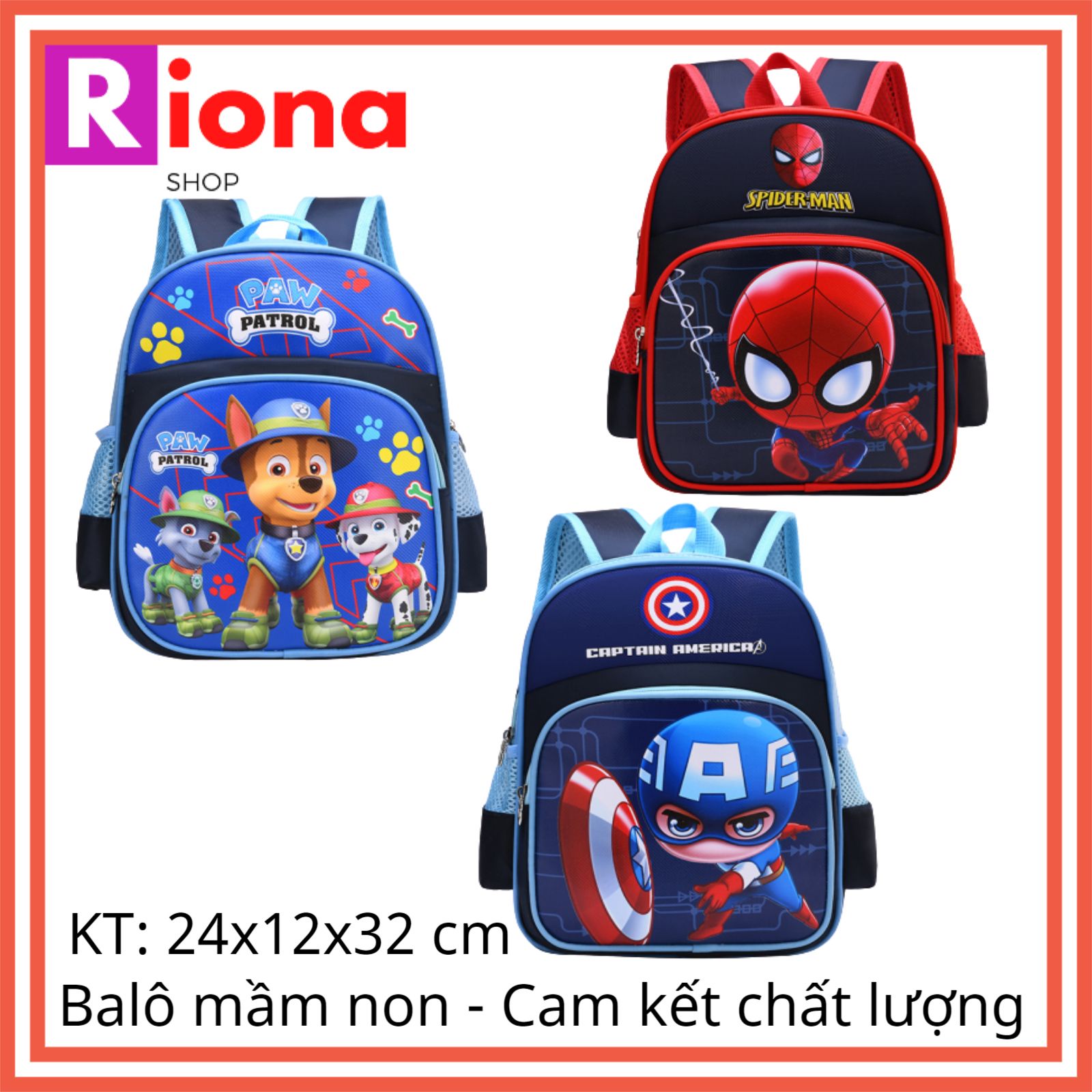 Ba lô cho bé mầm non balo em bé trai cặp cho bé mẫu giáo đội chó cứu hộ, siêu nhân siêu nhẹ RIONASHOP