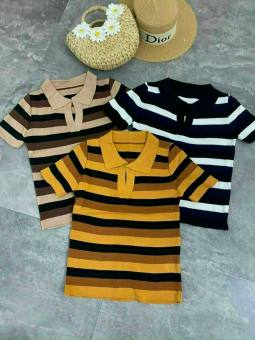 [Chính hãng] Aó len nữ cổ bẻ kẻ sọc form dưới 57kg mặc vừa.hàng QC cao cấp