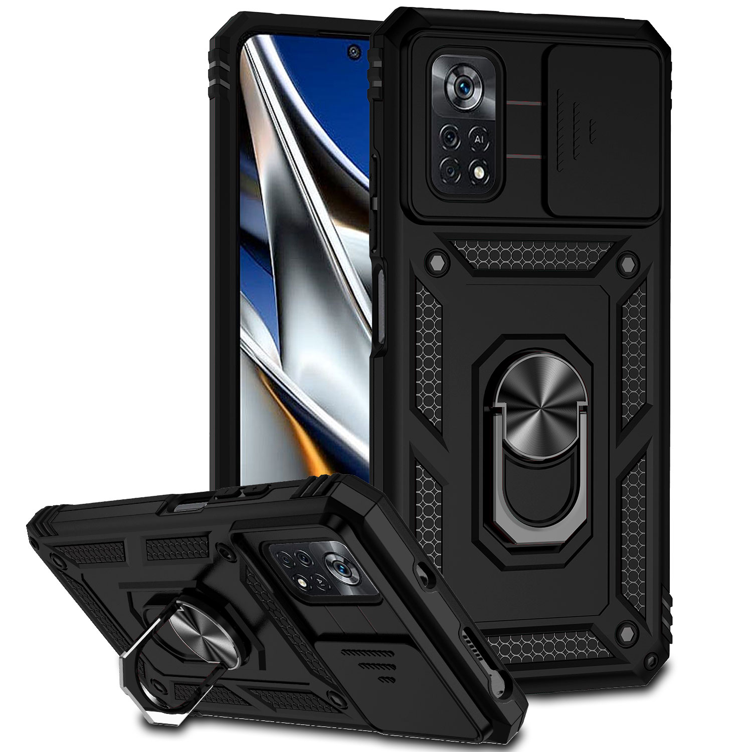Shop Xiaomi Poco X4 Pro 5g Case Heavy Duty Protective Case With Ring Kickstand And Sliding 8968