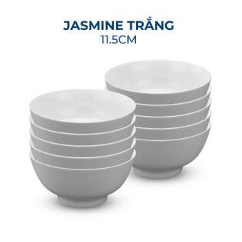 Hộp 10 chén cơm Minh Long - Bát ăn cơm sứ cao cấp 11.5 cm loại Jasmine Trắng