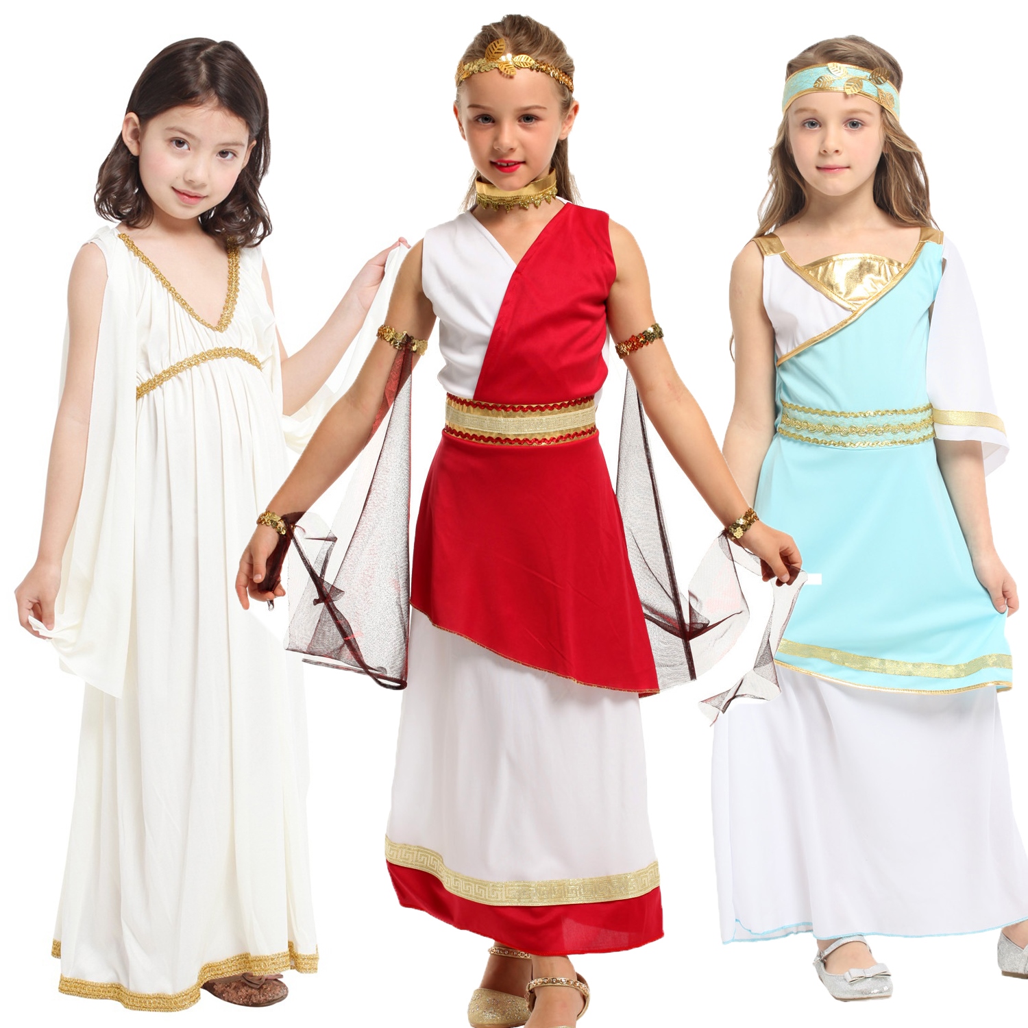 Kids Greek Goddess Cosplay Roman Princess Costumes Arabic Prince Caesar Fancy Dress Party