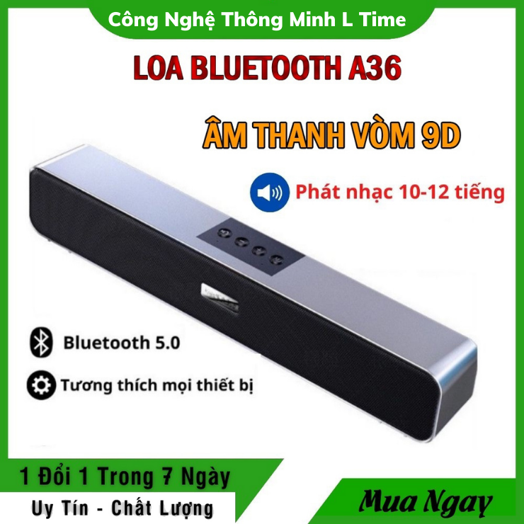 Loa bluetooth bass mạnh A36 Pro - Âm thanh vòm 8D, Pin sử dụng 10-12 giờ liên tục, Bluetooth 5.0, Công suất lớn 20W, Bảo hành 6 tháng, loa bluetooth giá rẻ , loa bluetooth nghe nhạc , loa bloutooth , loa bluetooth mini giá rẻ , loa bluetooth mini