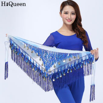 Hiqueen múa bụng tam giác hip khăn quàng cổ có tua trang phục múa bụng váy quấn vành đai Ấn Độ khiêu vũ trang trí