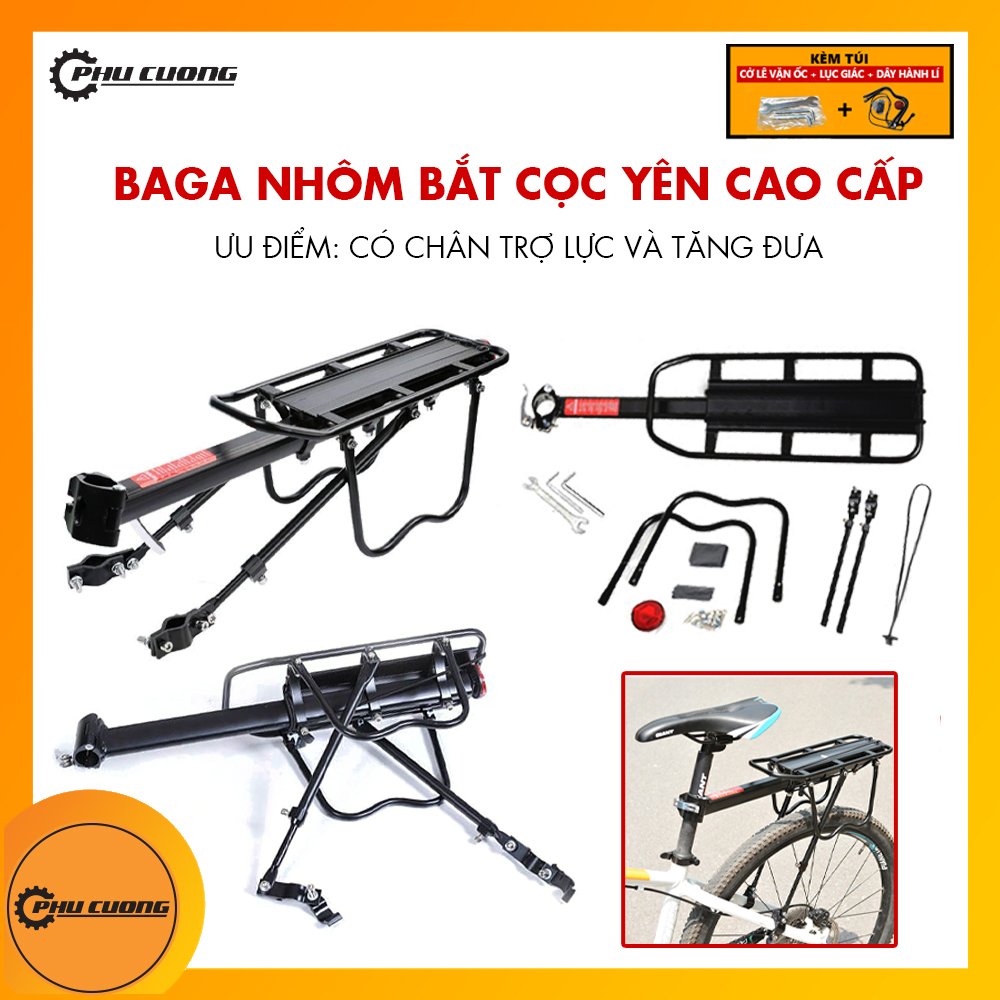 Gác Baga nhôm xe đạp bắt cọc yên cao cấp [ Kèm bộ cờ lê + lục giác + dây ràng ] - Rẻ số một SG