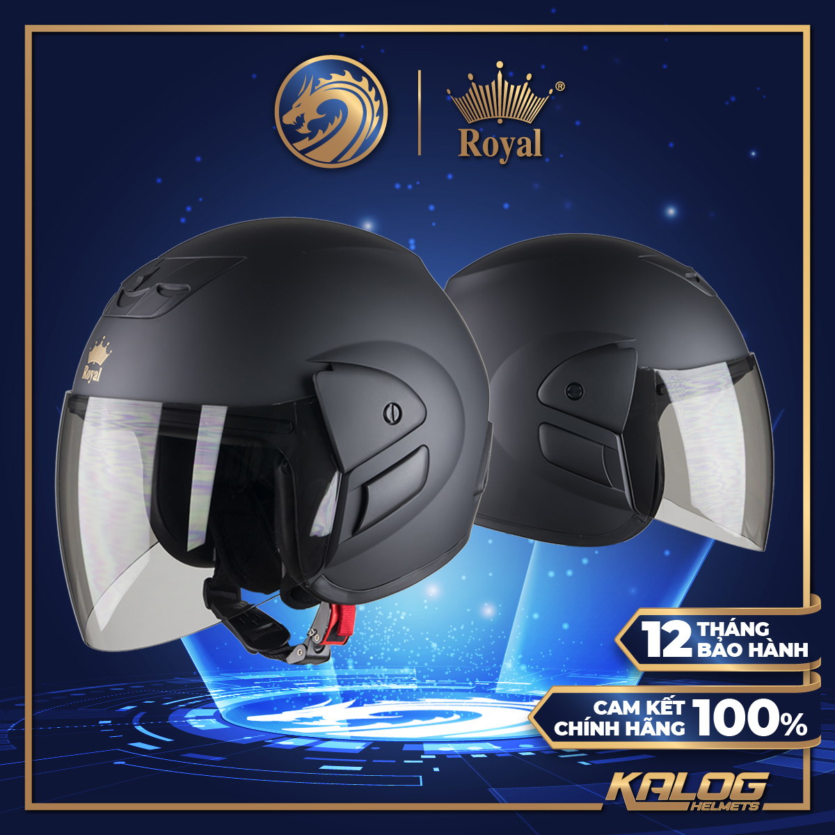 Mũ bảo hiểm 3/4 royal m01 có kính