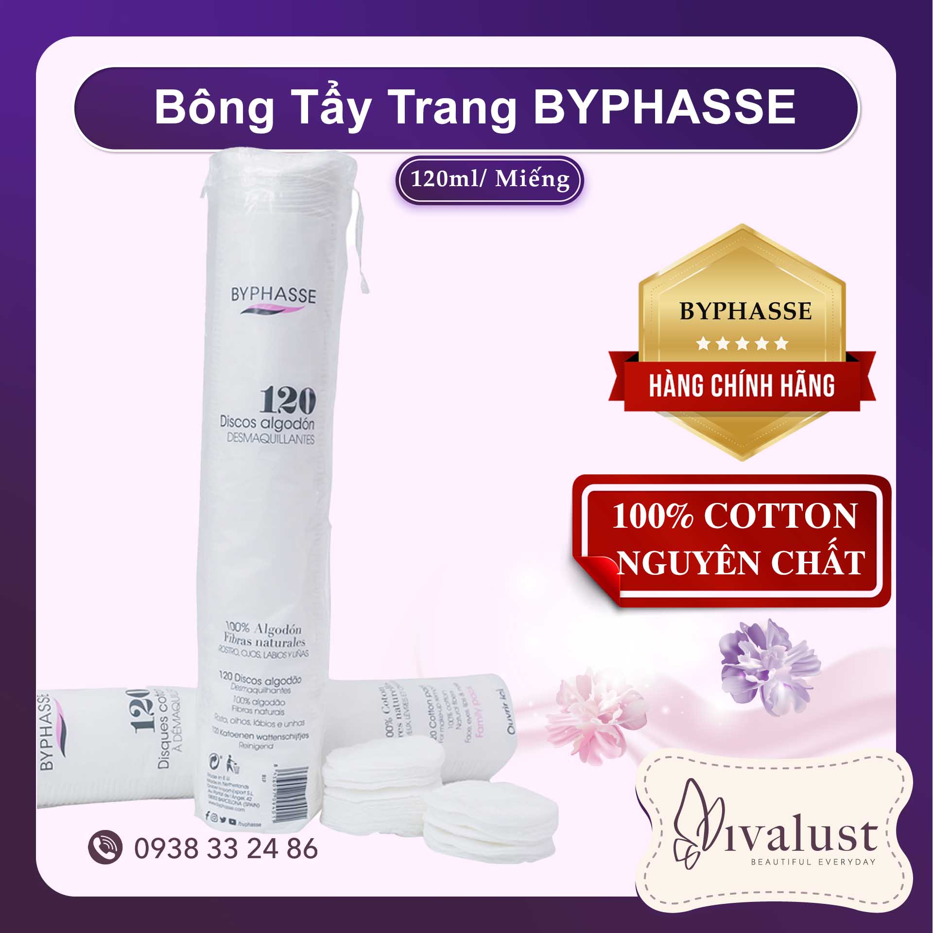 Bông tẩy trang Byphasse Cotton Pads - 120 miếng
