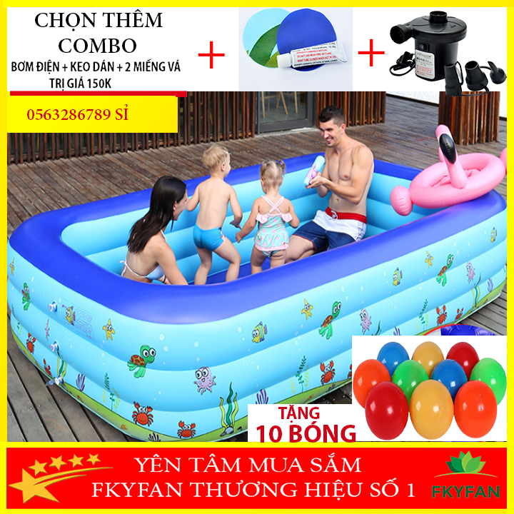 (TẶNG bơm điện + bóng + bộ vá bể ) Bể Bơi Phao 3 Tầng 2m6, 2m1,1m8, 1m5, hồ bơi cho bÉ Hình Chữ Nhật ,BỂ BƠI CHO BÉ VÀ NGƯỜI LỚN, BỂ BƠI KHỔNG LÔ GIA ĐÌNH