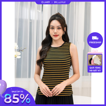 Áo len nữ thun cổ tròn LAMER sát nách kẻ ngang L61T22Q064