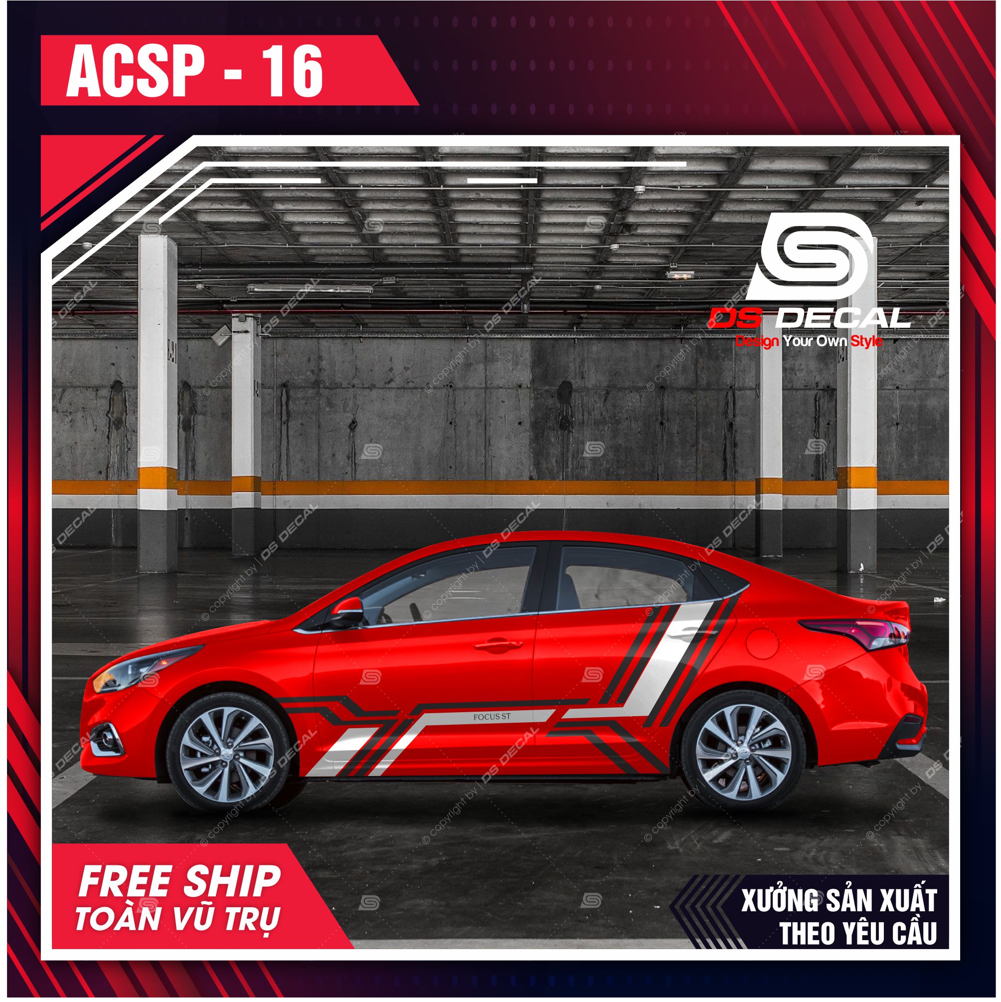 Tem dán xe ô tô Accent - 16, Sticker trang trí xe ô tô, tem dán xe ô tô PVC chống nước - DSDECAL