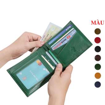 Bóp da nam da bò thật màu xanh lá, ví ngang gập đôi thương hiệu Longdo Leather - Bảo hành 5 năm - B11