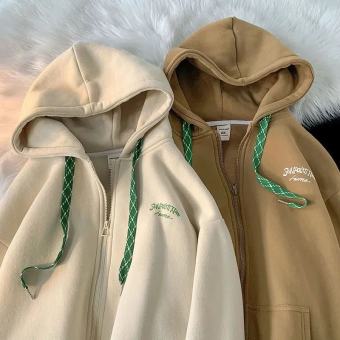 Áo hoodie khóa kéo form rộng chùm mông dây dút xanh mũ 2 lớp