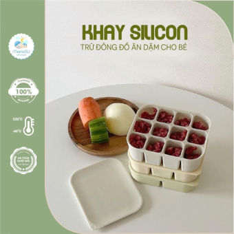 Khay trữ đông silicone Cube cao cấp 12 ngăn cho bé ăn dặm dùng được trong tủ lạnh lò vi sóng