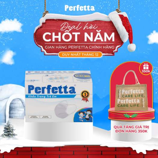 Khẩu trang y tế Perfetta Trẻ em 3 lớp kháng khuẩn, kháng virut màu TRẮNG (35 cái/ hộp) đóng gói riêng từng cái