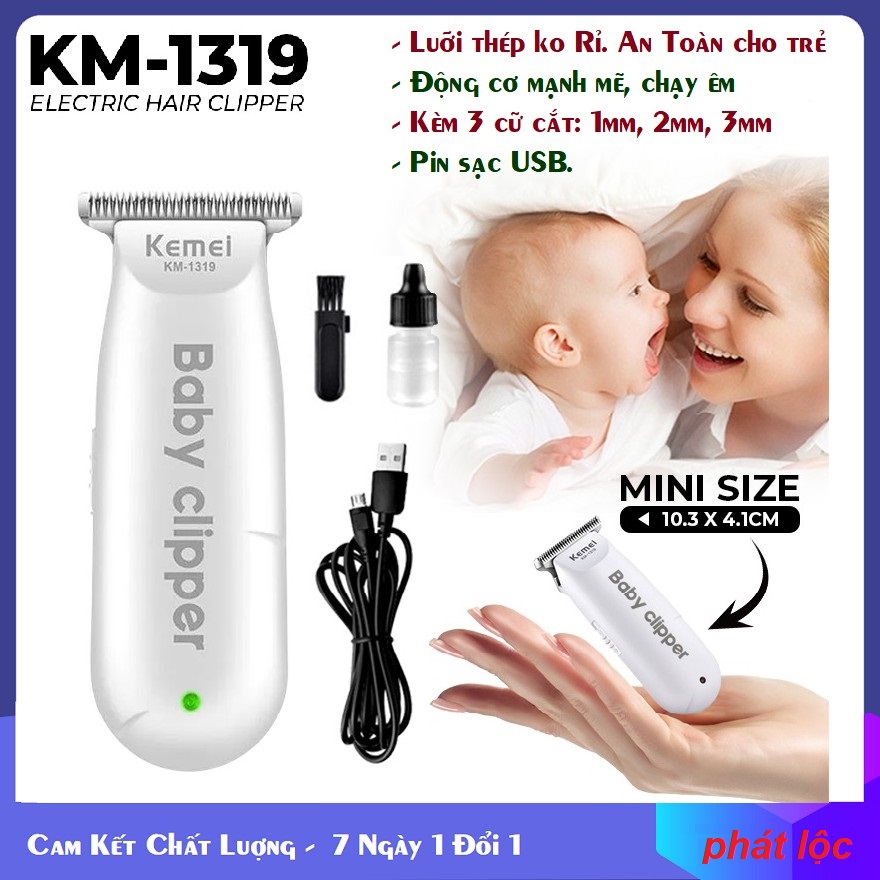 Tông đơ cắt tóc kemei km-1319/1318 tiếng ồn nhỏ cho bé chuyên nghiệp, tăng đơ cắt tóc cho trẻ nhỏ, trẻ sơ sinh baby clipper