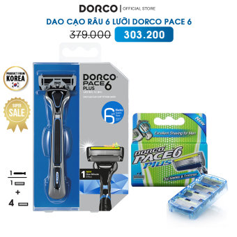 Combo Dao Cạo Râu 6 Lưỡi Dorco Pace 6 Plus Và Hộp 04 Đầu Cạo Râu 6 Lưỡi Pace 6