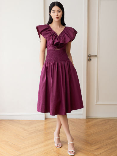 ĐẦM XÒE MAXI CHUN CỔ BÈO NHÚN D.CHIC MS: 2812888