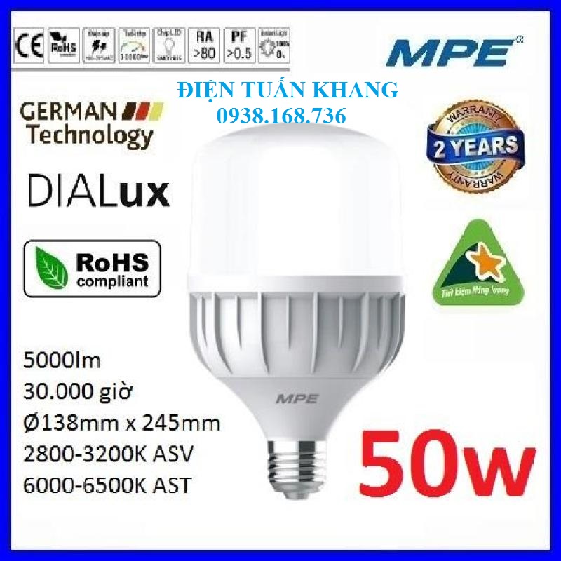 Đèn led búp 50w mpe lbd-50w- chính hãng mpe giá rẻ