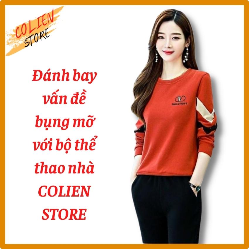 [HCM][1 ĐỔI 1+Quà 30K]Đồ bộ nữ áo thun tay dài thể thao Colien Store, thun cotton, áo bo gấu giấu bụng, che khuyết điểm, quần dài bo gấu, tôn dáng, thoáng khí, không xù lông, bền màu, chữ thêu sắc nét, trẻ trung, năng động