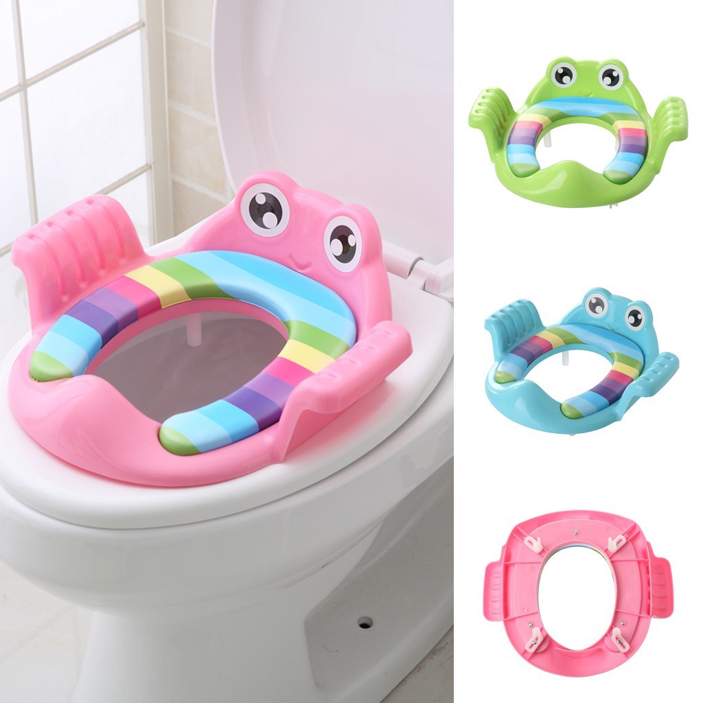 Bệ lót thu nhỏ bồn cầu có tay vịn hình ếch cho bé tập ngồi vệ sinh