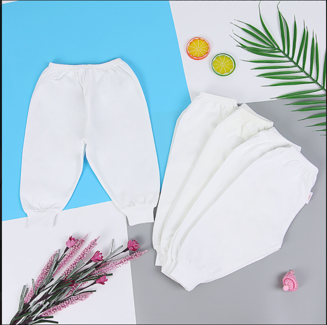 Combo 5 chiếc Quần dài sơ sinh ống bo Bosini màu trắng cho bé từ 0-12 tháng