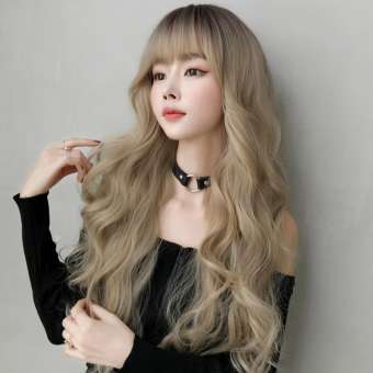 Tóc Giả Sóng Lớn Dài TSE, Tóc Nữ Dài 68Cm Màu Vàng Kim Tóc Xoăn Dài, Với Tóc Mái Không Khí C8263