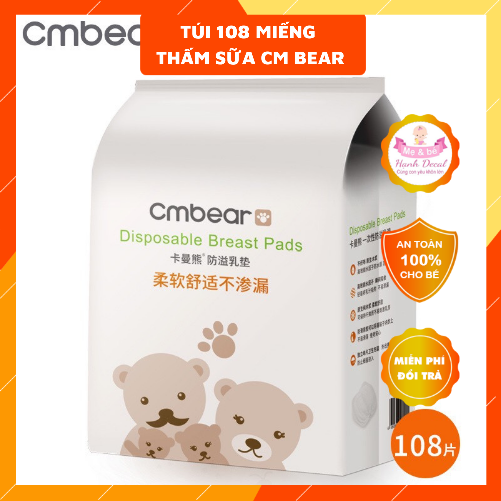 Hộp 108 Miếng Lót Thấm Sữa CMBEAR - Mềm Mịn Thông Thoáng, Cắc Hạt Thấm Phân Tử SAP Giúp Thấm Hút Tốt - Hộp Siêu Tiết Kiệm -