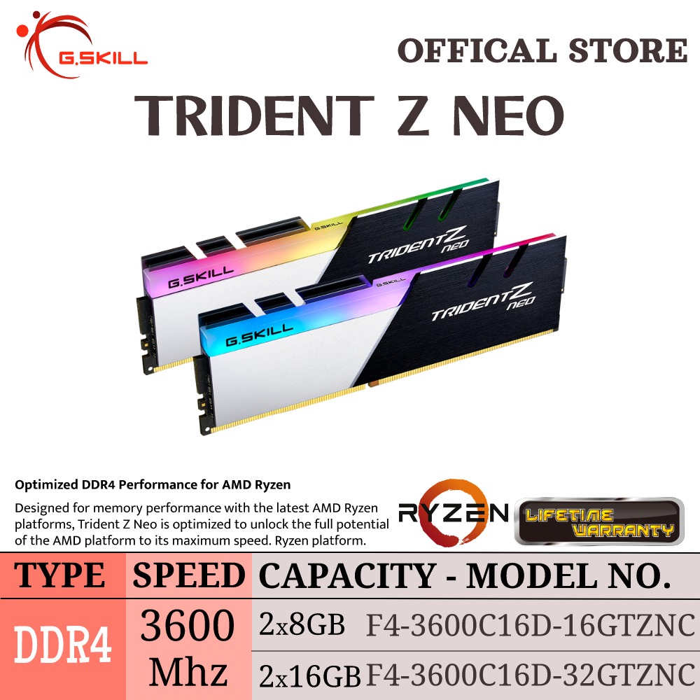G.Skill Trident Z Neo 3600Mhz Ddr4 Ram - 2X8Gb/2X16Gb/2X32Gb